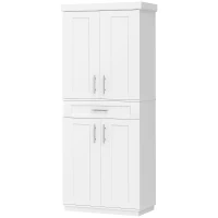 HOMCOM 72" Storage Cabinet, Freestanding Kitchen Pantry Cabinet with 4 Doors, Drawer and 3 Adjustable Shelves, White(m-3)