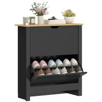 HOMCOM Shoe Storage Cabinet with 2 Flip Drawers and Adjustable Shelves for 8–12 Pairs of Shoes, Black(m-9)