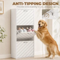 HOMCOM Shoe Storage Cabinet with 3 Flip Drawers, Narrow and Slim, 9-12 Pair of Shoes Organizer for Hallway, Entryway, White(m-8)