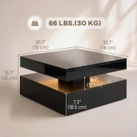 HOMCOM LED Coffee Table with Storage, 2-Tier Modern Center Table with Open Shelf and Remote for Living Room, High Gloss Black(m-3)