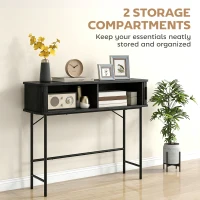 HOMCOM Mid-Century Entryway Table, Narrow Console Table with Storage Compartments for Behind Couch, Living Room, Black(m-6)