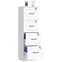 HOMCOM 4 Drawer File Cabinet with Lock, Vertical Filing Cabinet with Adjustable Hanging Bars for A4 and Letter Size, White(m-9)