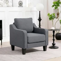 HOMCOM Armchair, Modern Accent Chair with Pocket Spring, Linen Upholstered, Thick Padded, Charcoal Grey(m-1)