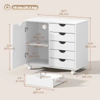 HOMCOM Mobile Lateral Filing Cabinet with 5 Drawers, Printer Stand with Power Outlets and USB Ports for Home Office, White(m-3)
