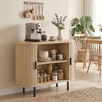 HOMCOM Sideboard Buffet Cabinet with Curved Tambour Doors and Storage, Natural Wood(m-1)
