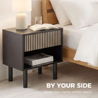 HOMCOM Modern Bedside Table with Drawer and Open Shelf, Sofa Side Table for Bedroom Living Room, Set of 2, Black(m-4)