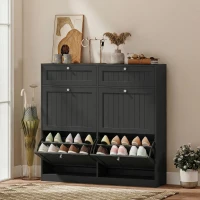 HOMCOM Shoe Cabinet with 2 Large Flip Drawers, Farmhouse Narrow Shoe Storage Cabinet with 2 Top Compartments, Black(m-1)