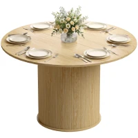 HOMCOM Round Dining Table for 4-6, 47 Inch Kitchen Table with Fluted Pedestal Base, for Kitchen Living Room Dining Room, Natural(m-2)