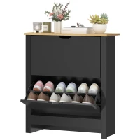 HOMCOM Shoe Storage Cabinet with 2 Flip Drawers and Adjustable Shelves for 8–12 Pairs of Shoes, Black(m-2)
