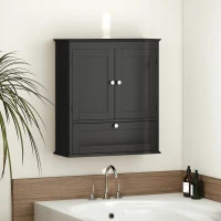 HOMCOM Medicine Cabinet with Adjustable Shelf, Bathroom Wall Cabinet Bathroom Cabinet with Recessed Panels, Black(m-1)