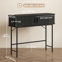 HOMCOM Mid-Century Entryway Table, Narrow Console Table with Storage Compartments for Behind Couch, Living Room, Black(m-3)