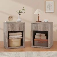 HOMCOM Nightstand with Drawer and Open Shelf, Modern Bedside Table Set of 2 for Bedroom Living Room, Grey(m-1)