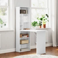 HOMCOM Fold-out Convertible Office Desk, Wall Mount Computer Desk with Whiteboard and Side Shelf, White(m-1)