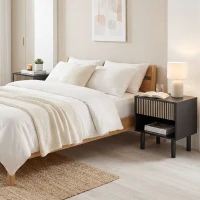 HOMCOM Modern Bedside Table with Drawer and Open Shelf, Sofa Side Table for Bedroom Living Room, Set of 2, Black(m-7)