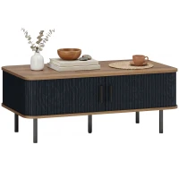 HOMCOM Nordic Side Table with Fluted Tambour Sliding Doors and Steel Legs, Coffee Table with Storage for Living Room, Black(m-9)