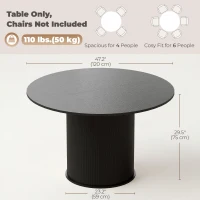 HOMCOM Round Dining Table for 4-6, 47 Inch Kitchen Table with Fluted Pedestal Base, for Kitchen Living Room Dining Room, Black(m-3)