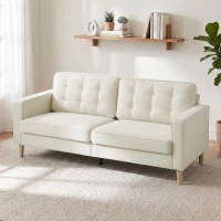 HOMCOM 3 Seater Sofa Upholstered with Padded Cushion Modern Button Tufted Couch with Wood Legs, Cream White(m-8)