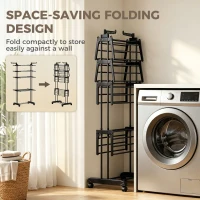 HOMCOM 5-Tier Clothes Drying Rack, Foldable Laundry Drying Rack with Wheels, Side Wings, Black(m-6)