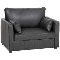 HOMCOM Accent Chair, PU Leather Armchair with Wide Seat, Spring Cushion, Rubberwood legs, 2 Pillows, Black(m-9)