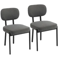 HOMCOM Upholstered Linen Fabric Kitchen Chairs, Modern Dining Chairs Set of 2 with Metal Legs, Grey(m-12)