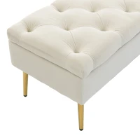 HOMCOM Upholstered Bedroom Bench with Gold Tone Metal Legs, Velvet Tufted and Thick Padding, Beige(m-9)