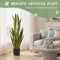Outsunny Artificial Tree, 35.4" Artificial Snake Plant with 21 Leaves in Pot for Home, Office, and Living Room, Green(m-4)