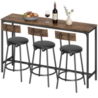 HOMCOM Bar Table Set Counter Height Barstools Set of 4 PU Cushioned Seats Rustic Brown(m-2)