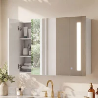 kleankin Medicine Cabinet with Mirror, Wall Mounted Bathroom Mirror Cabinet with Adjustable Shelf, USB Charge, High Gloss White(m-9)