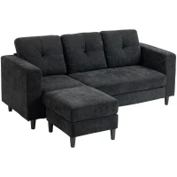 HOMCOM Sectional Sofa, L Shaped Couch with Changeable Chaise, Wooden Legs, Black(m-9)