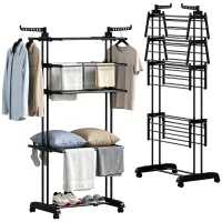HOMCOM 5-Tier Clothes Drying Rack, Foldable Laundry Drying Rack with Wheels, Side Wings, Black(m-13)