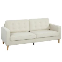 HOMCOM 3 Seater Sofa Upholstered with Padded Cushion Modern Button Tufted Couch with Wood Legs, Cream White(m-13)