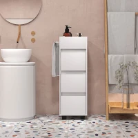 HOMCOM Slim Bathroom Cabinet, Bathroom Storage Cabinet with 4 Top Compartments, 3 Drawers & Towel Rack for Narrow Spaces, White(m-7)
