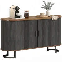 HOMCOM Fluted Sideboard Buffet Cabinet, 55" Modern Coffee Bar Cabinet with Sliding Doors and Adjustable Shelves, Black(m-13)