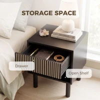 HOMCOM Modern Bedside Table with Drawer and Open Shelf, Sofa Side Table for Bedroom Living Room, Set of 2, Black(m-5)