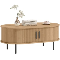 HOMCOM Coffee Table with Sliding Tambour Doors and Storage Center Table with Metal Legs, 39", Natural(m-13)