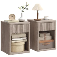 HOMCOM Nightstand with Drawer and Open Shelf, Modern Bedside Table Set of 2 for Bedroom Living Room, Grey(m-9)