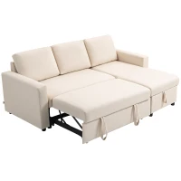 HOMCOM 83" Sofa Bed, Pull Out Sleeper L Shaped Sectional Couch with Reversible Storage Chaise, Wide and Deep Seat, Cream White(m-2)