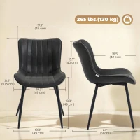 HOMCOM Dining Chairs Set of 2, PU Leather Upholstered Kitchen Chairs with Backrest and Steel Legs, Black(m-3)