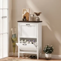 HOMCOM Shoe Cabinet with 2 Flip Drawers, Farmhouse Narrow Shoe Storage Cabinet with Adjustable Shelves, White(m-8)
