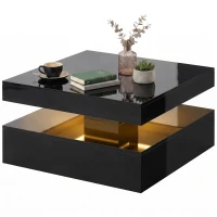 HOMCOM LED Coffee Table with Storage, 2-Tier Modern Center Table with Open Shelf and Remote for Living Room, High Gloss Black(m-2)