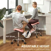 HOMCOM Saddle Stool, PU Leather Adjustable Rolling Salon Chair, Pink(m-4)