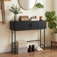 HOMCOM Mid-Century Entryway Table, Narrow Console Table with Storage Compartments for Behind Couch, Living Room, Black(m-8)