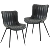 HOMCOM Dining Chairs Set of 2, PU Leather Upholstered Kitchen Chairs with Backrest and Steel Legs, Black(m-9)