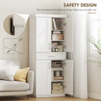 HOMCOM 72" Storage Cabinet, Freestanding Kitchen Pantry Cabinet with 4 Doors, Drawer and 3 Adjustable Shelves, White(m-7)
