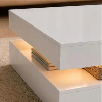 HOMCOM LED Coffee Table with Storage, 2-Tier Modern Center Table with Open Shelf and Remote for Living Room, High Gloss White(m-10)