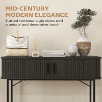 HOMCOM Mid-Century Entryway Table, Narrow Console Table with Storage Compartments for Behind Couch, Living Room, Black(m-4)