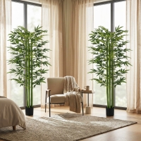 HOMCOM Indoor Fake Plants, Artificial Bamboo Tree with Adjustable Shape for Home Office Living Room Decor, Green