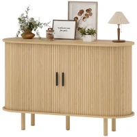 HOMCOM 47" Buffet Cabinet with Tambour Sliding Doors, Fluted Sideboard with Storage Shelves and Wooden Legs, Oak(m-2)
