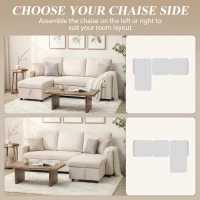 HOMCOM 83" Sofa Bed, Pull Out Sleeper L Shaped Sectional Couch with Reversible Storage Chaise, Wide and Deep Seat, Cream White(m-5)