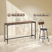 HOMCOM Bar Table Set Counter Height Barstools Set of 4 PU Cushioned Seats Rustic Brown(m-3)